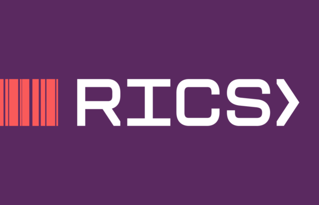 The RICS logo on a purple and red background