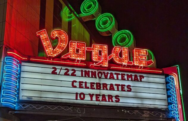 Marquee sign saying innovatemap celebrates 10 years